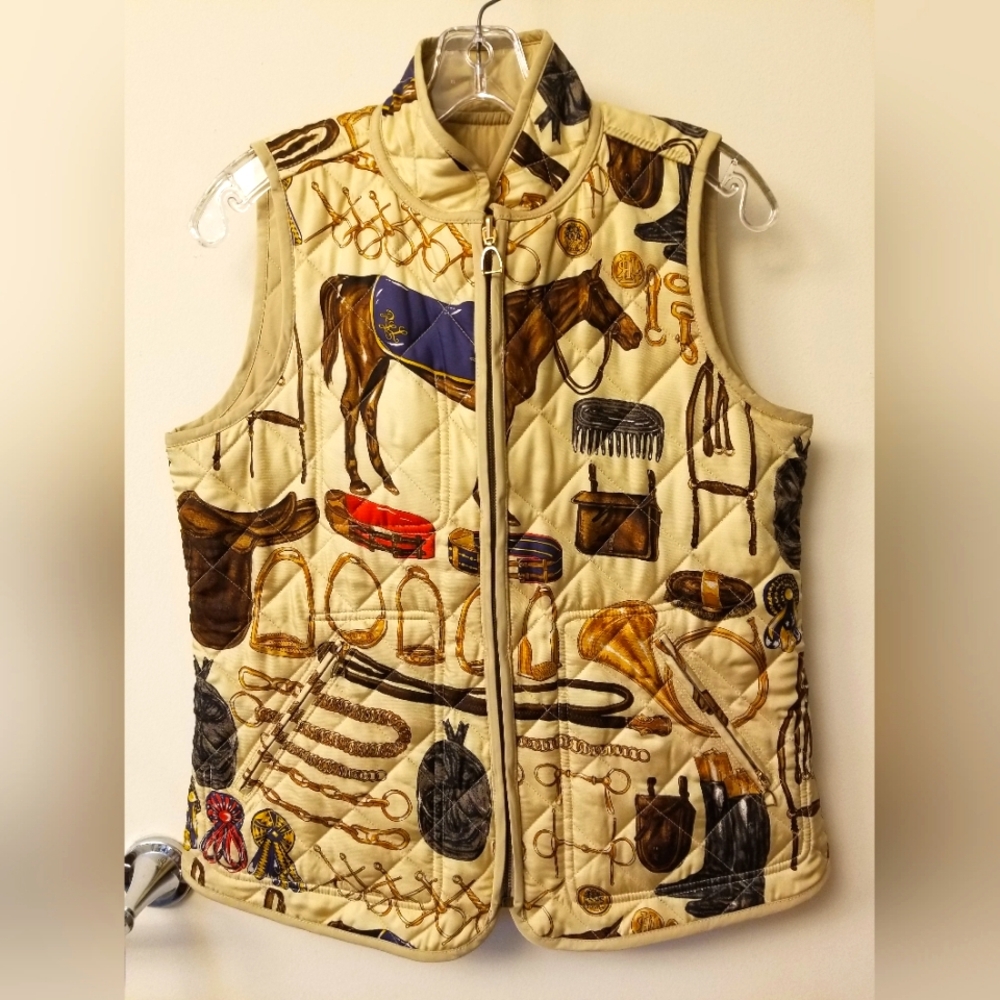 Equestrian Print Quilted Vest